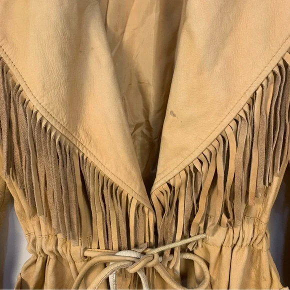 VTG LNR Soft Leather Western Tassel Fringe Waist Drawstring Jacket - Picture 11 of 16